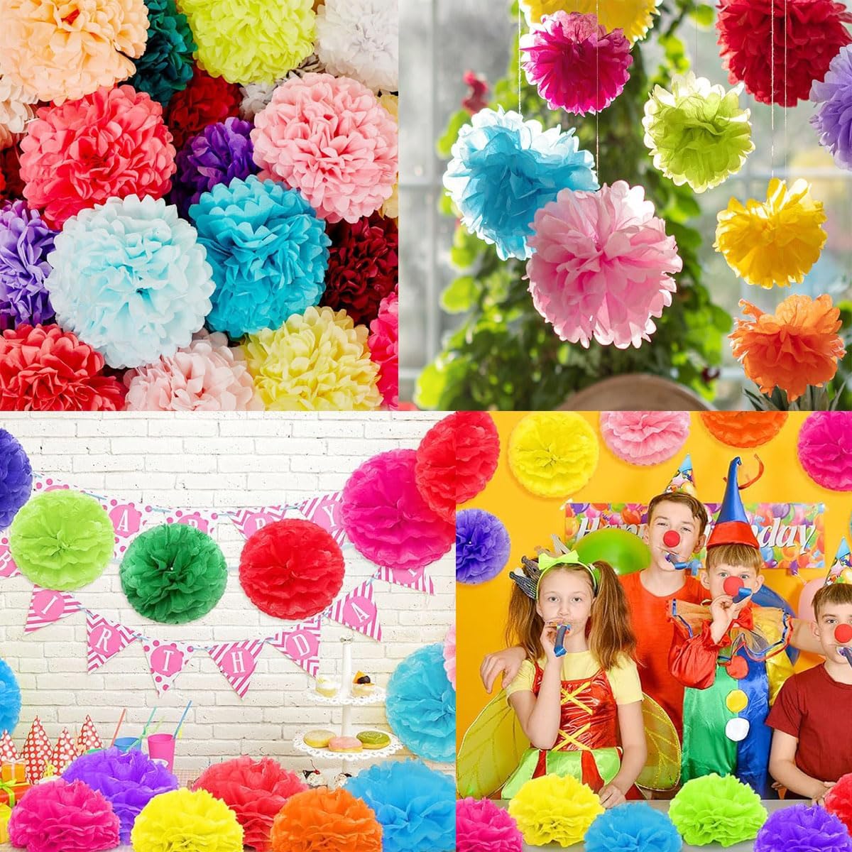 10pcs 8in 10in Paper Pom Poms Blue Tissue Paper Flower Hanging Paper Flower Balls Wedding Party Flower Decorations DIY Art Craft Blooms for Birthday Baby Shower Nursery Decor