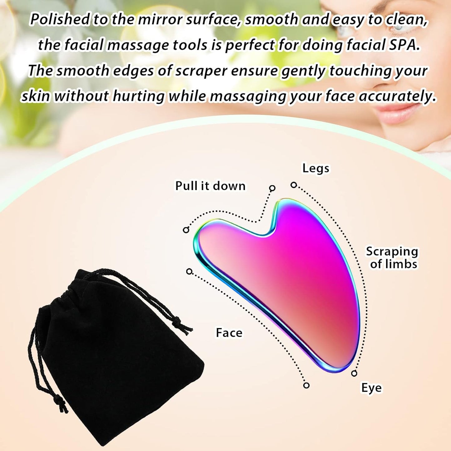 Nuanchu Stainless Steel Gua Sha Facial Tools Metal Guasha Tool for Face Body Jawline Shaper, Double Chin Reducer, Puffiness Reducing, Lymphatic Drainage Massager Skin Care Gift with Pouch(Rainbow)