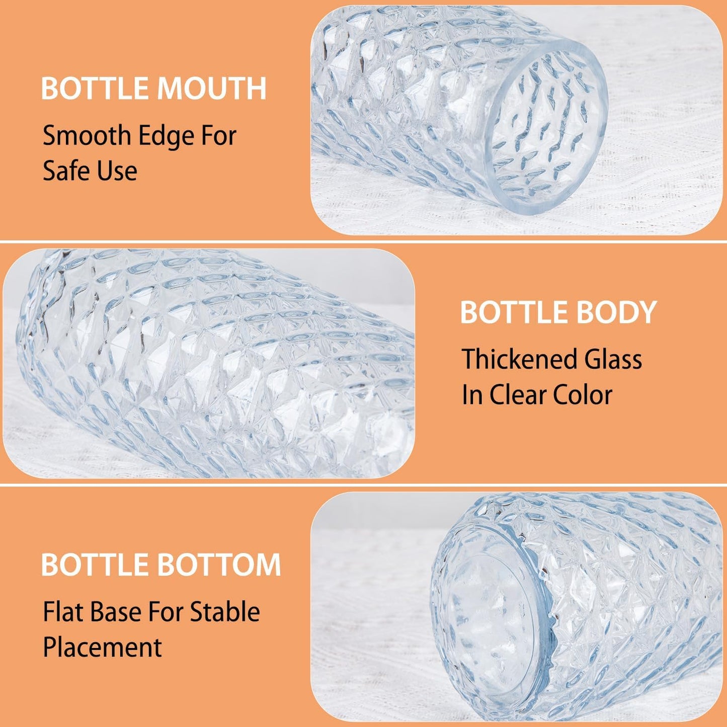 Crystal Vase for Flowers, 8.6" H Clear Round Glass Vase for Centerpieces, Modern Floral Planter Container for Parties,Wedding,Office,Home Decoration