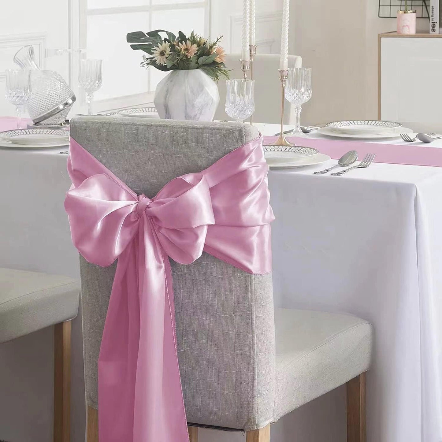 12Pack Table Runner 12 x 108 Inches Satin Silk Table Runner for Wedding, Birthday Party, Banquets, Graduations Decoration, fit Rectange and Round Table-Pink