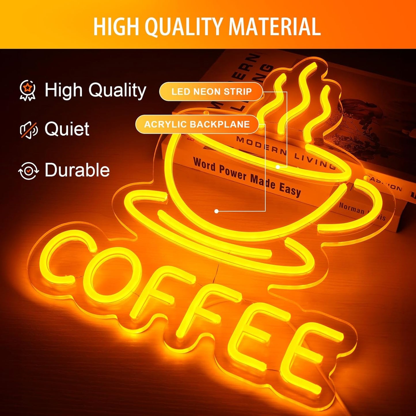 Coffee Neon Sign for Wall Decor, Dimmable USB Powered Bright Led Signs for Business Acrylic LED Neon Coffee Light up Sign for Shop Station Art Decor Party Decorations (15.7 * 12.8inches)