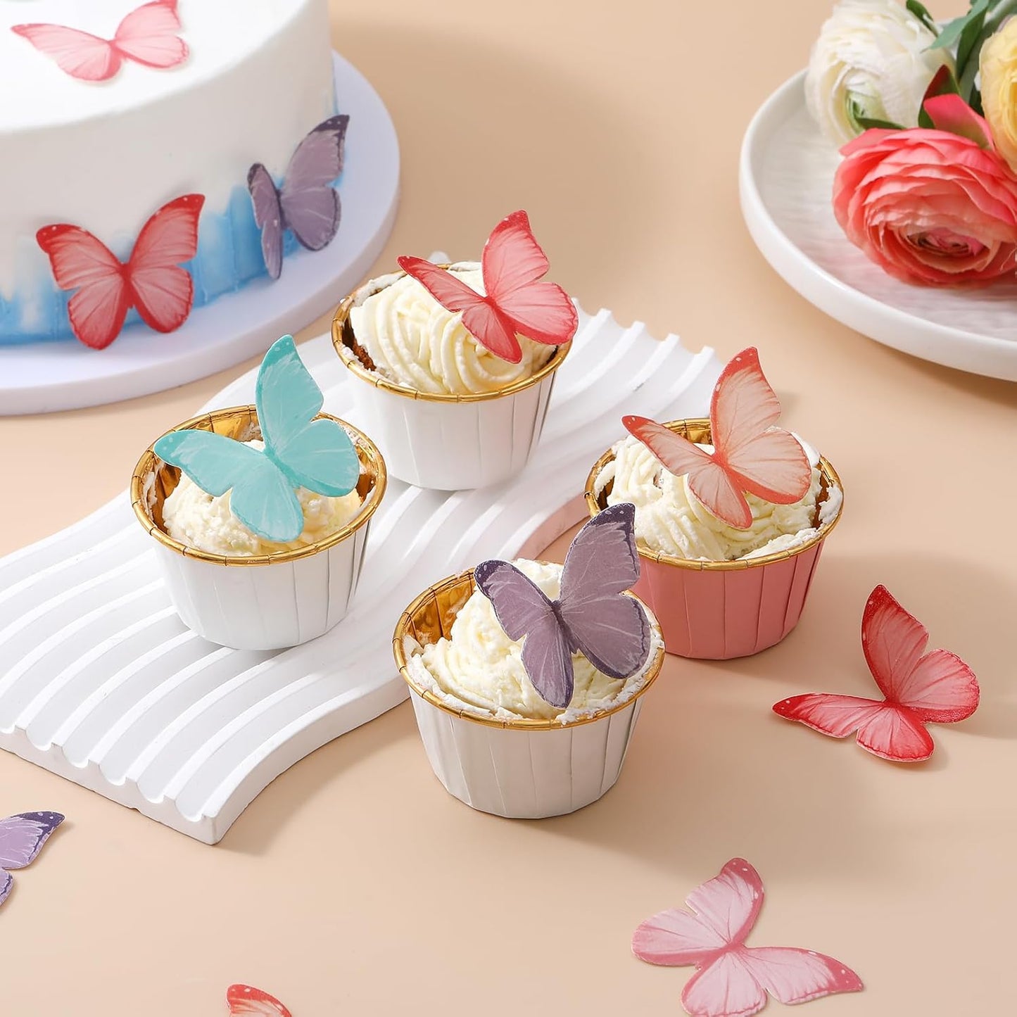 48Pcs Edible Butterflies Cake Toppers 2" Wafer Paper Butterfly for Cake Cupcake Decorations Colorful Small Pastel Cupcake Topper for Wedding Birthday Baby Shower Cake Decoratings(Mix Color)