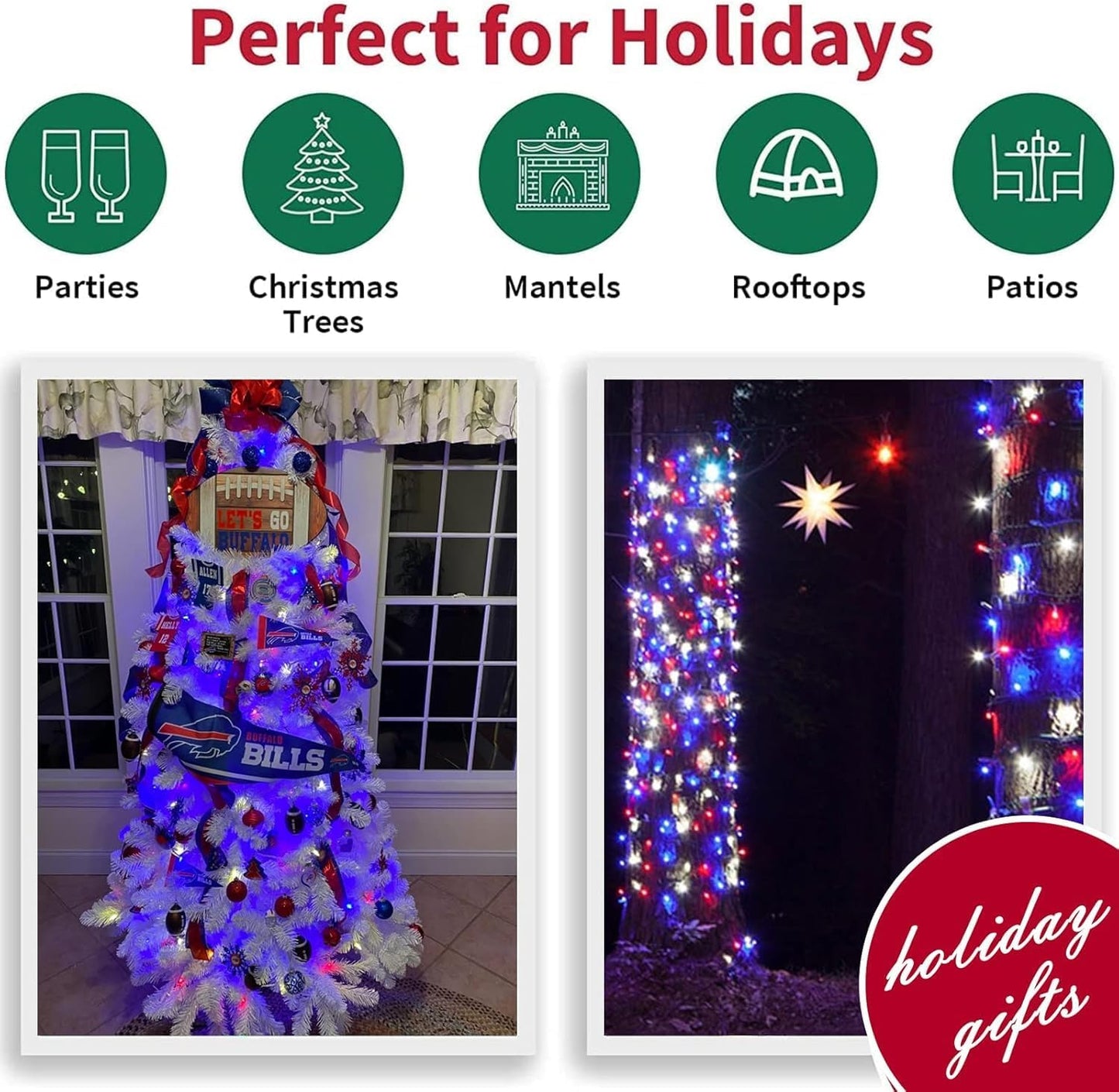 LAMPHOME 66ft Patriotic String Lights - Red White Blue Mini Lights, 200 LED Transparent Wire Fairy Starry String Lights Plug in, 11 Lighting Modes for Outdoor Tree Party Decoration (Red White Blue)