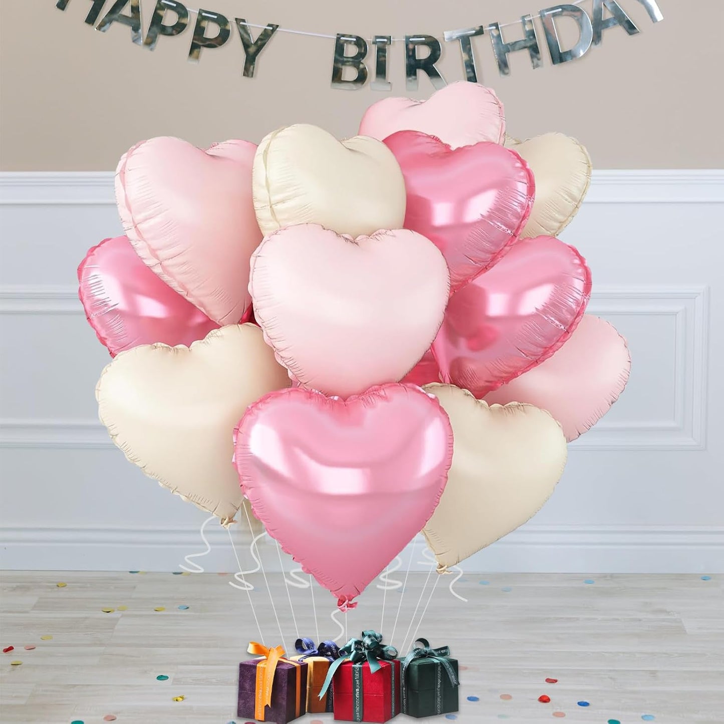 Pink Heart Balloons,18inch Bright Pink Heart Shaped Foil Balloons & Pastel White Helium Mylar Balloon for Anniversary Wedding Engagement Birthday Party Baby Shower Decorations(12Pcs)