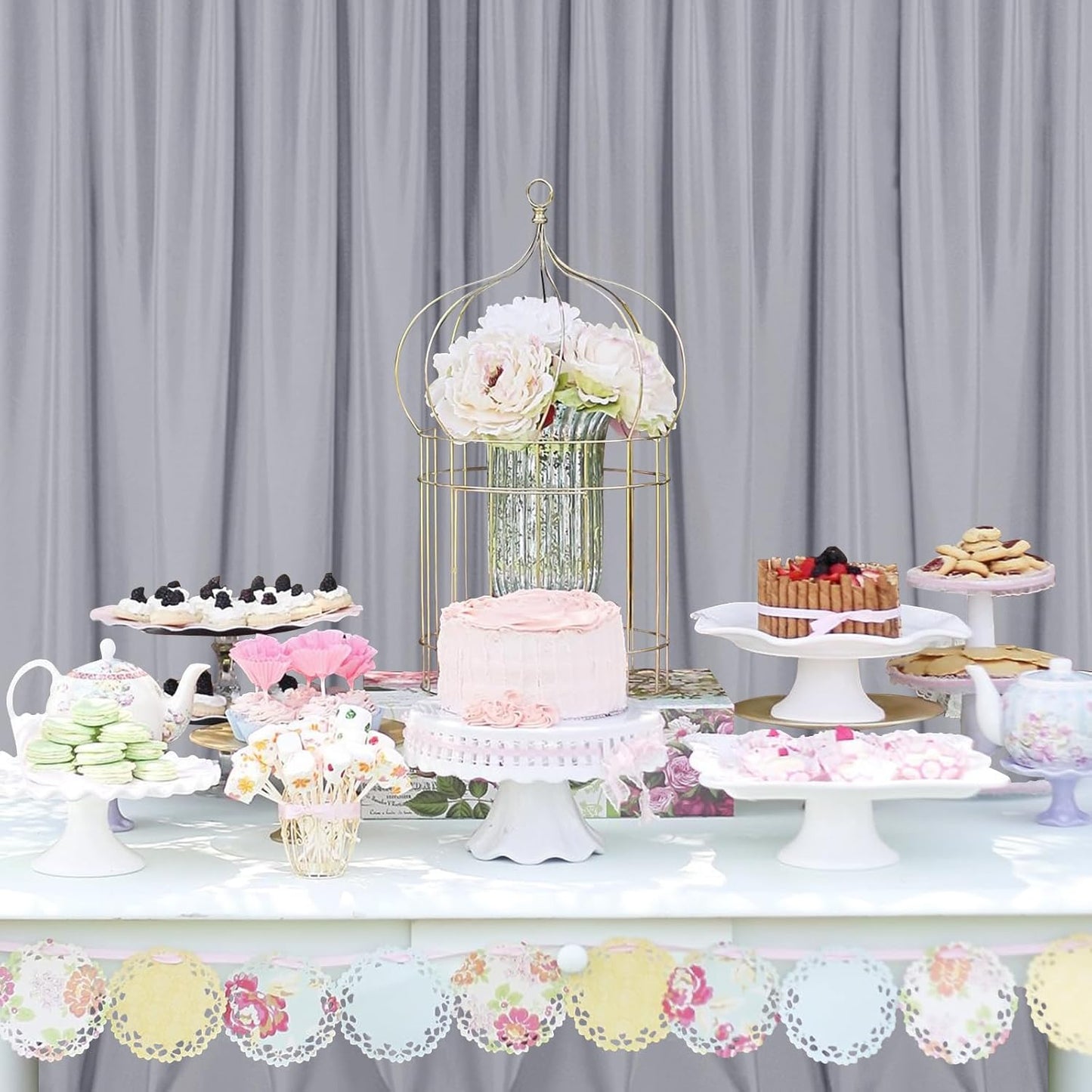 DWCN 10x8 FT Silver Gray Backdrop Curtains for Parties, Photography Backdrop Drapes with Rod Pockets for Wedding Decorations Stage Birthday Family Gatherings, 2 Panels 5ft x 8ft