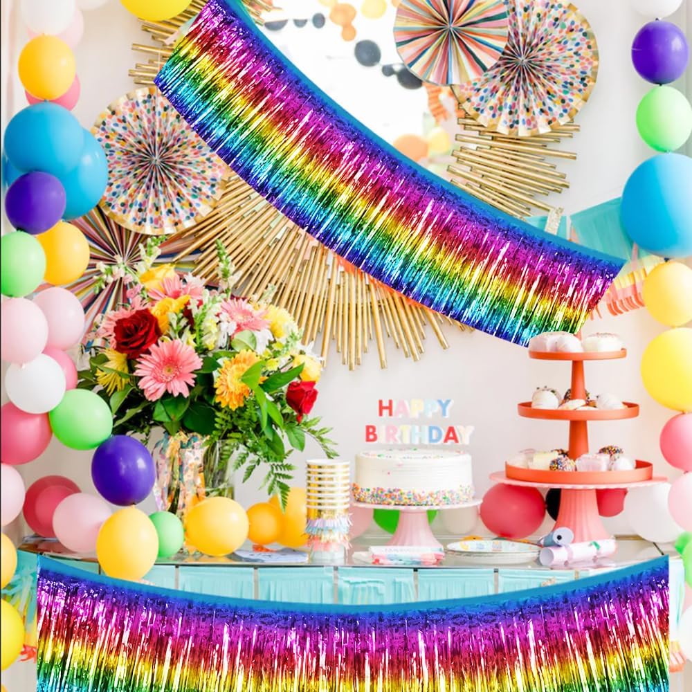 BEISHIDA 3 Packs Metallic Foil Fringe Garland Dark Rainbow Wall Hanging Tinsel Fringe Banners for Halloween Car Floats Bridal Shower Wedding Birthday Easter Graduation Holiday Party Decoration(30 Feet