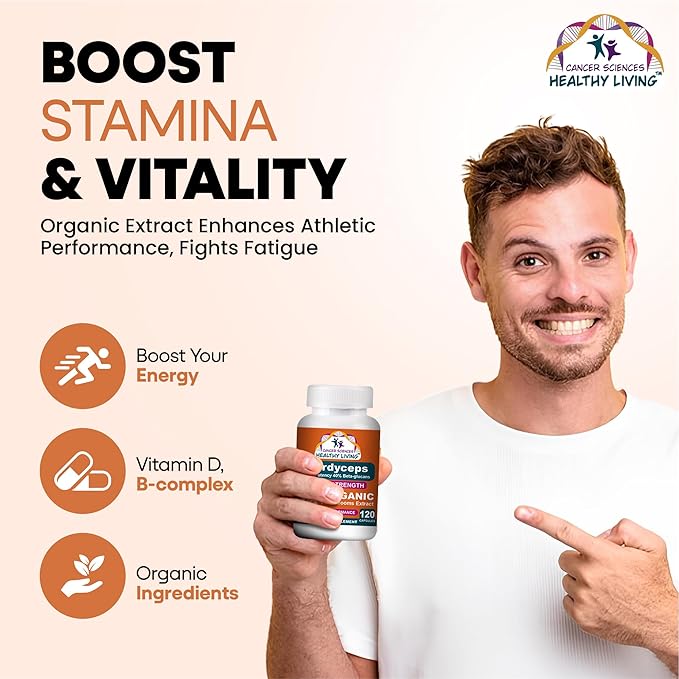 Cancer Sciences Cordyceps Mushroom Supplement Capsules - 1,500mg Organic Mushroom Complex for Wellness, High Potency 40% Beta-Glucans, Immune Support Supplement for Energy & Stamina Booster, 120 Count