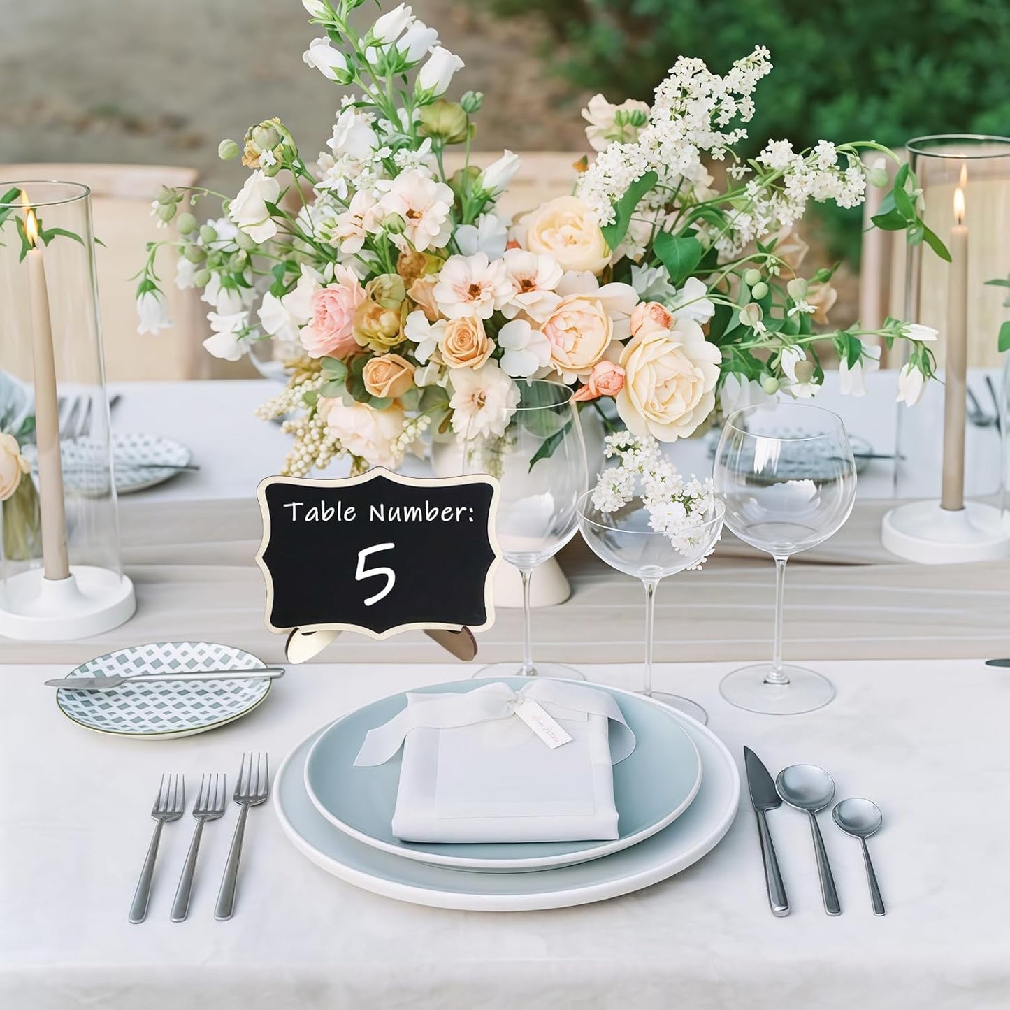 10PCS Mini Chalkboard Signs, Framed Small Chalk Board Food Labels with Easel Stand, Reusable Writable Blackboard with 2 Chalks, Wood Place Cards for Weddings, Birthday Parties, Buffet (Flower)