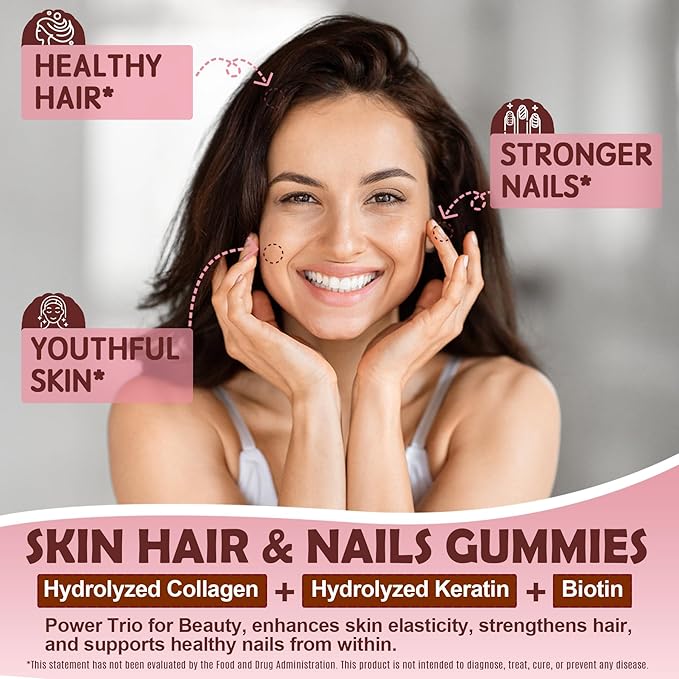 Sugar Free Collagen Peptides Gummies for Women & Men, Hydrolyzed Multi Collagen Type I II III V & X, with 5000IU Vitamin D3 & Biotin Keratin for Skin Hair Nails, Collagen Supplement Gummy, 120Cts