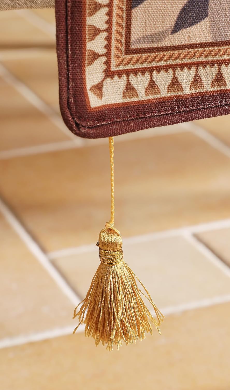 patdrea Designer Vintage SaddleBrown Linen Table Runner 102 Inch Long, Pomegranates Pattern Table Mat, Decoration for Kitchen Dining Table Coffee Table Shelf Cabinet Banquet Christmas ,12"*102"