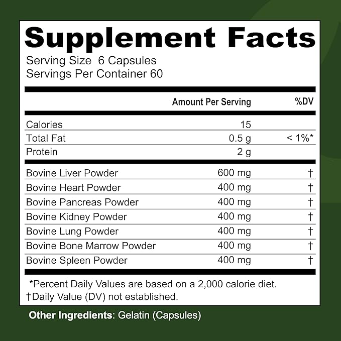 Beef Organ Supplement Grass Fed - 7 Beef Organs Complex from New Zealand - Liver Heart Pancreas Kidney Lung Spleen Bone Marrow - Non-GMO, No Fillers, Hormone & Antibiotic Free - Carnivore Diet - 360ct
