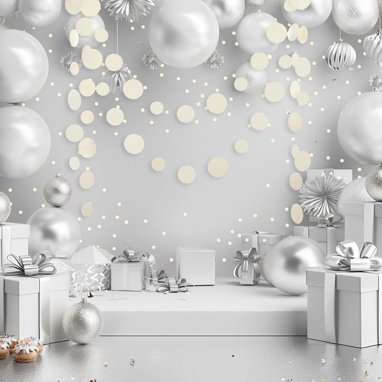 Beige Neutral Party Garland - Multi-Size Circles (3''/2.5''/2'') for Birthday Wedding Baby Shower, 10ft/Strand with 30 Dots, 2 Pack