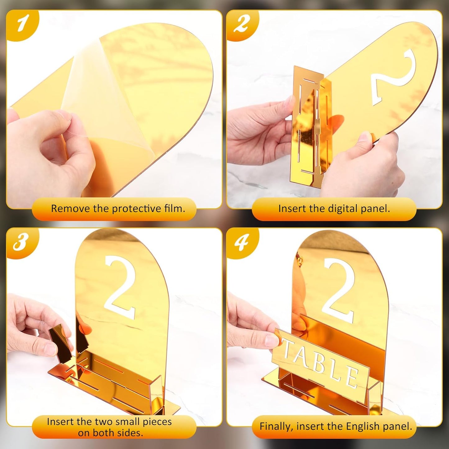 Table Number 1-15 for Wedding Reception Arch Acrylic Wedding Table Number with Flower Trough 5" x 7" Mirrored Rustic Centerpiece for Reception Bridal Shower Party Catering Banquet(Gold)