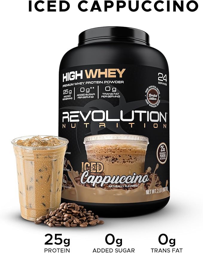 High Whey, Protein Powder 2LB, Whey Isolate, Gluten Free, Lean Muscle Mass for Men & Women, 25g of Protein Per Scoop, 908 g, 24 Servings (Iced Cappuccino, 2 Pound)