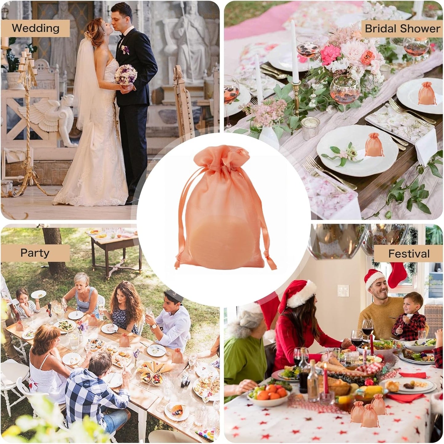 20 Pcs Orange Small Organza Bags 3X4 inch for Wedding Favors with Drawstring, Mini Mesh Gift Bags Jewelry Pouch for Candy Bridal Shower Party Favor Baby Shower Christmas