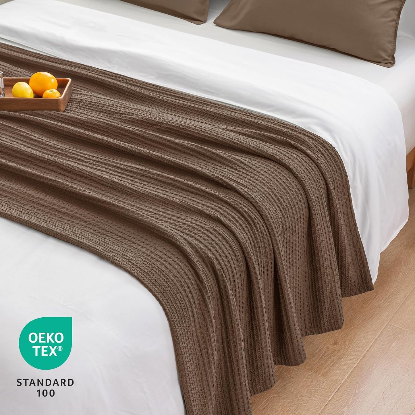 PHF Lightweight Waffle Weave Blanket Queen Size, Breathable & Ultra Soft, 90"x 90" Soft & Cozy Thin Blanket for All Season & Hot Sleepers, Bed, Home Decor - Cocoa Brown