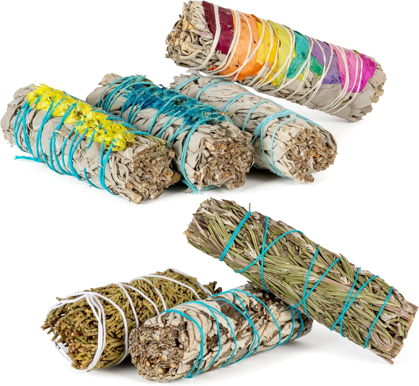 10 Smudge Kit - Flower Sage, White Sage, Blue Sage, Yerba Santa, Cedar, Juniper & Palo Santo Smudge Sticks, Abalone