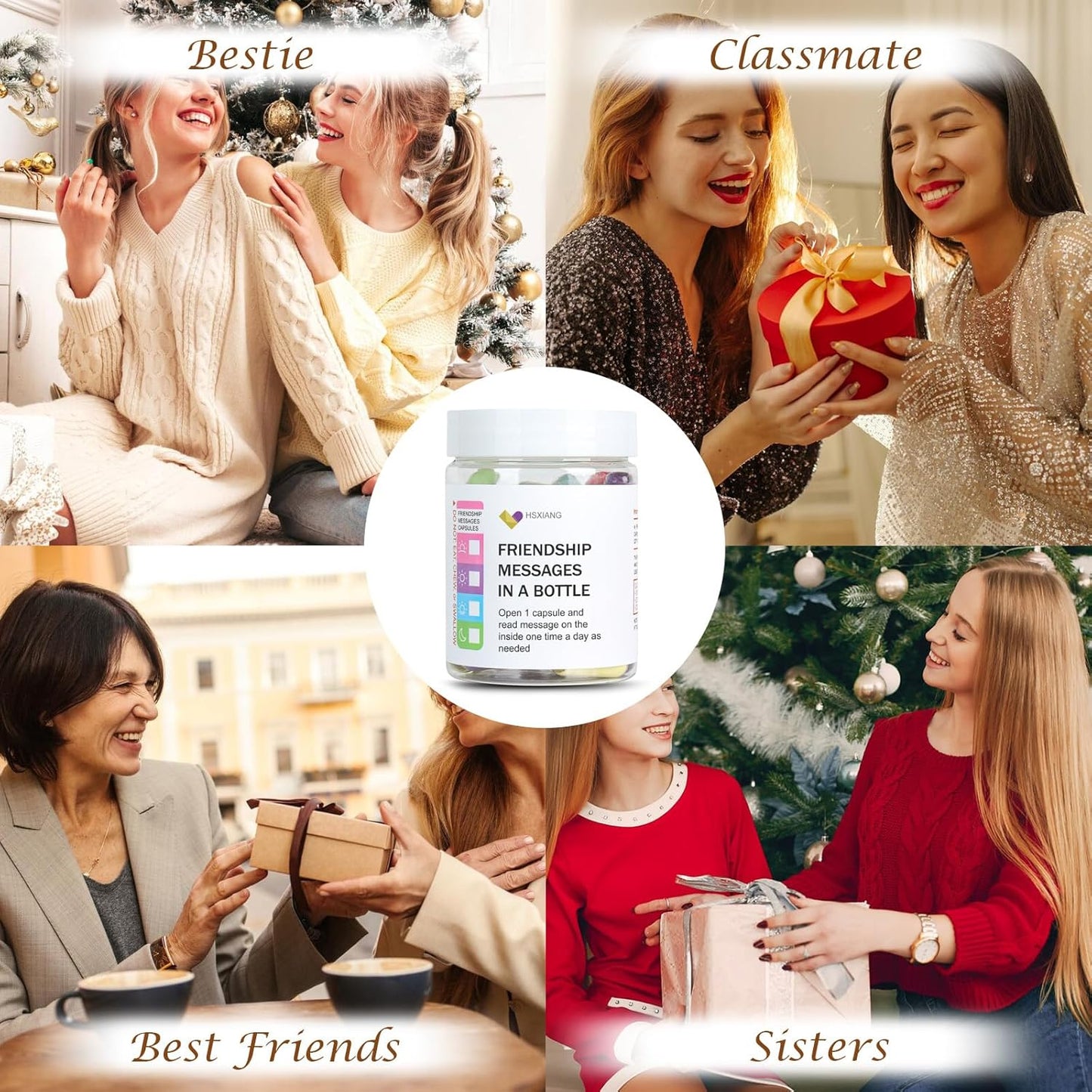 Friendship Messages in a Bottle(5oz),Friendship Gifts for Your Bestfriend,Women,BFF, Sister, 50PCS Pre-Written Capsule Letters Gifts for Valentine’s Day,Birthday,Thanksgiving, Chrismas Day.