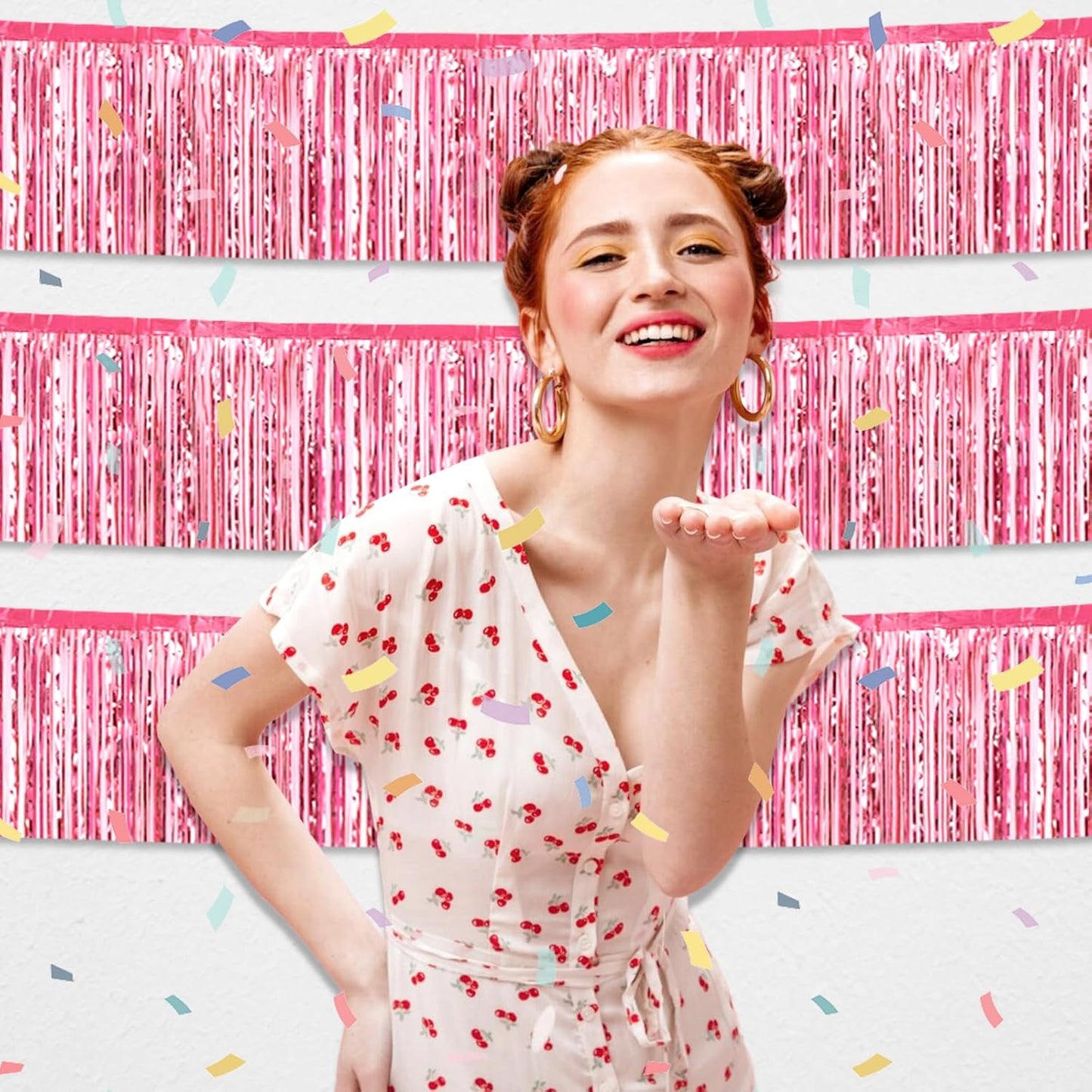 3 Pack 10 Feet Pink Foil Fringe Garland Metallic Tinsel Streamers Banner Wall Hanging Curtain Backdrop for Parade Floats, Christmas Day, Valentine's Day, Thanksgiving, Birthday Party Decorations