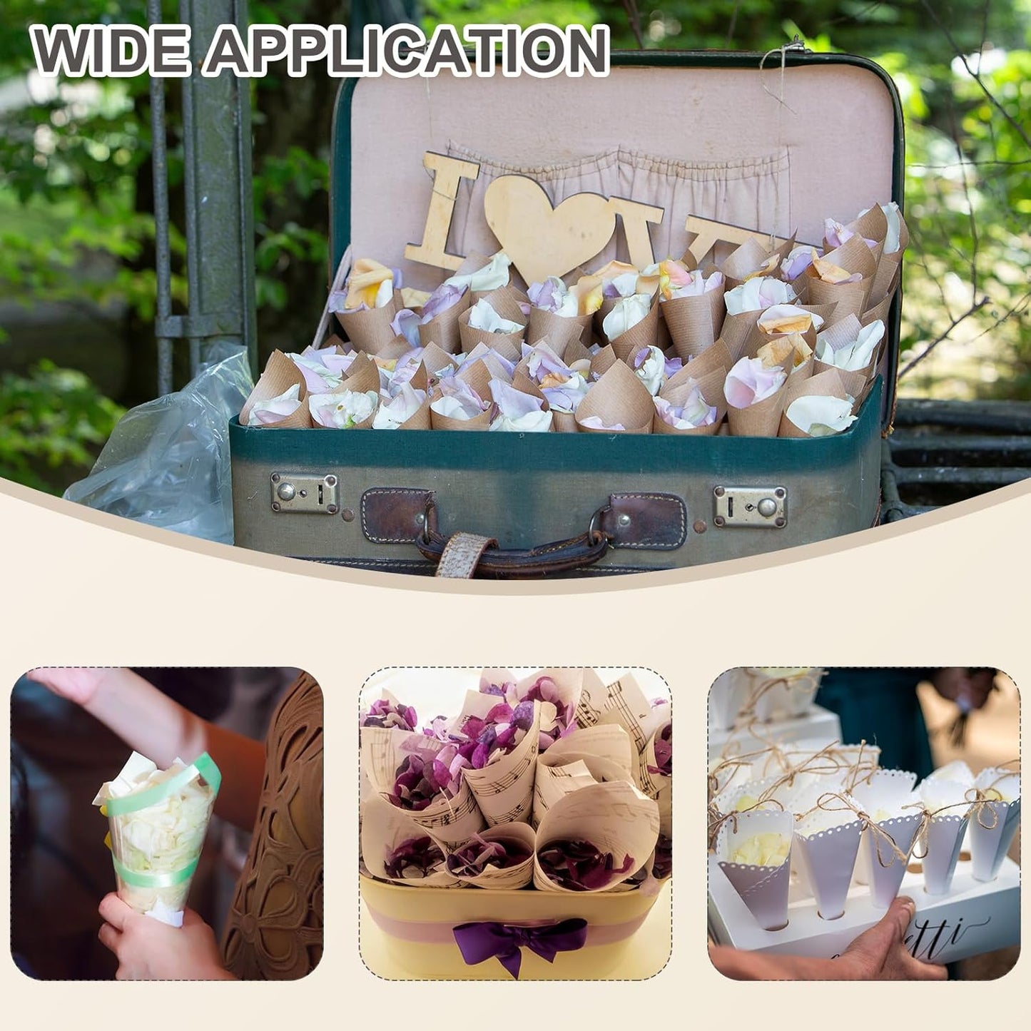 PATIKIL Wedding Confetti Cones, 50 Pcs Paper Tapers Hollow Print Lace Cone Bouquet for Party Candy Gift Boxes Chocolate Bags Buffet Bachelor Party Petals, White