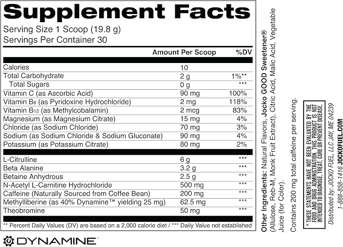 Jocko Fuel Pre Workout for Men & Women - High Stim Low Sugar Blend with Beta Alanine + L-Citrulline, Support Muscle Pump, Energy, & Recovery, 200mg of Caffeine Fruit Punch, 30 Servings 1.31lbs (594 G)