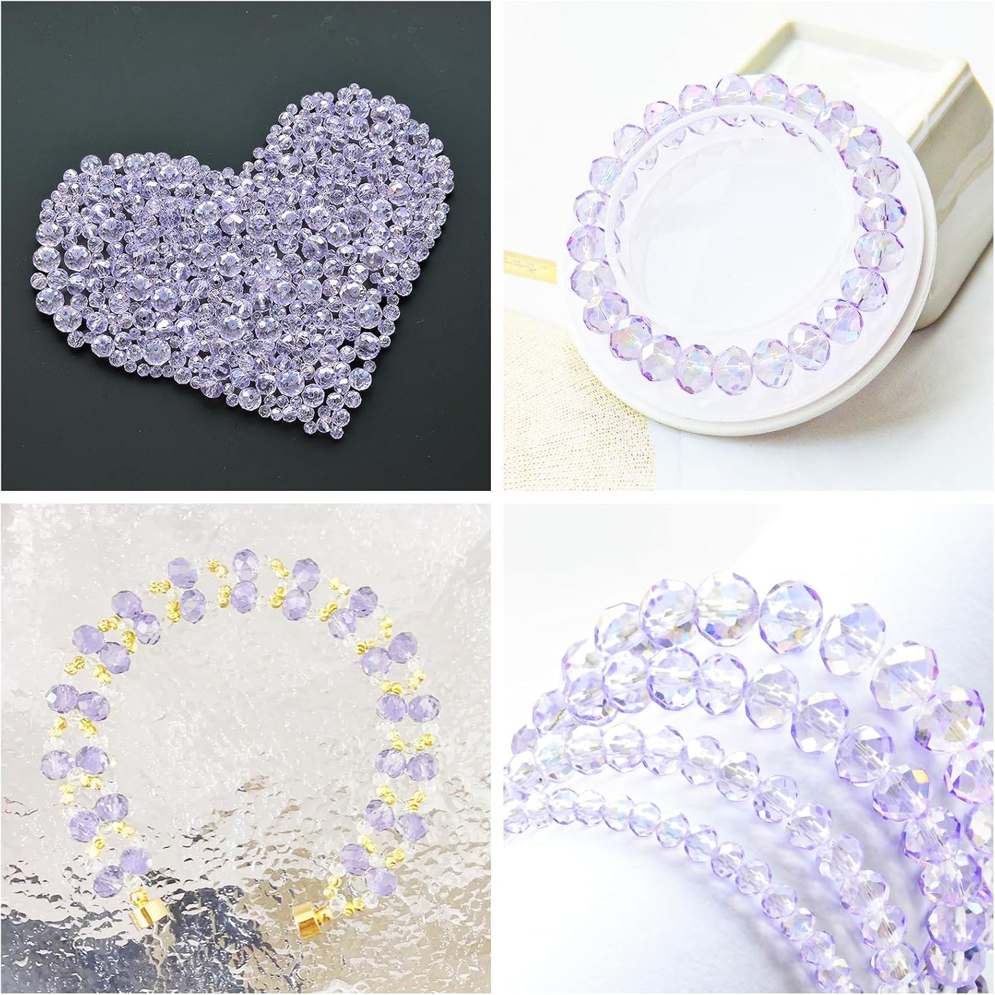 220Pcs 10mm Crystal Glass Beads for Jewelry Making Beads for Bracelets Necklace Pendants Making Supplies(Light Purple)