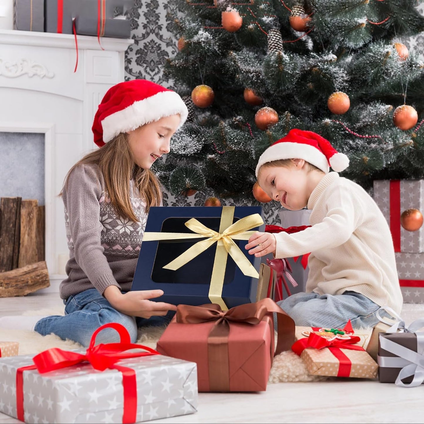 Blue Gift Boxes with Window,7.5"x7.5"x3.1" Bridesmaid Boxe for Gift Giving,Birthday Gift Box with Magnetic,Closure Lid Gift Boxes for Presents,Cute Boxe,Luxury for Gift Packaging,Gift Box for Wrapping Gifts