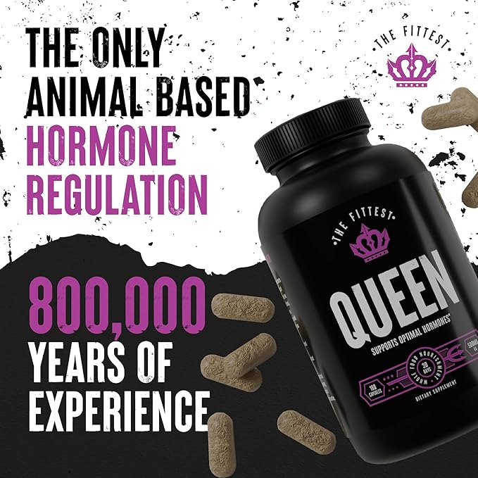 The Fittest Queen Supplement - Supports Hormone Balance, Fertility, Performance and Energy for Women - Grass fed Bovine Ovary, Liver, Bone Marrow & Heart - 180 Capsules