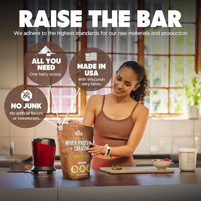 B.rad Superfuel - Grass Fed Whey Protein Isolate Boosted with Creatine | Ultra-Pure, All-Natural Clean Ingredients | 2 Pounds | 100% USA Sourced | Cocoa Bean (Chocolate)