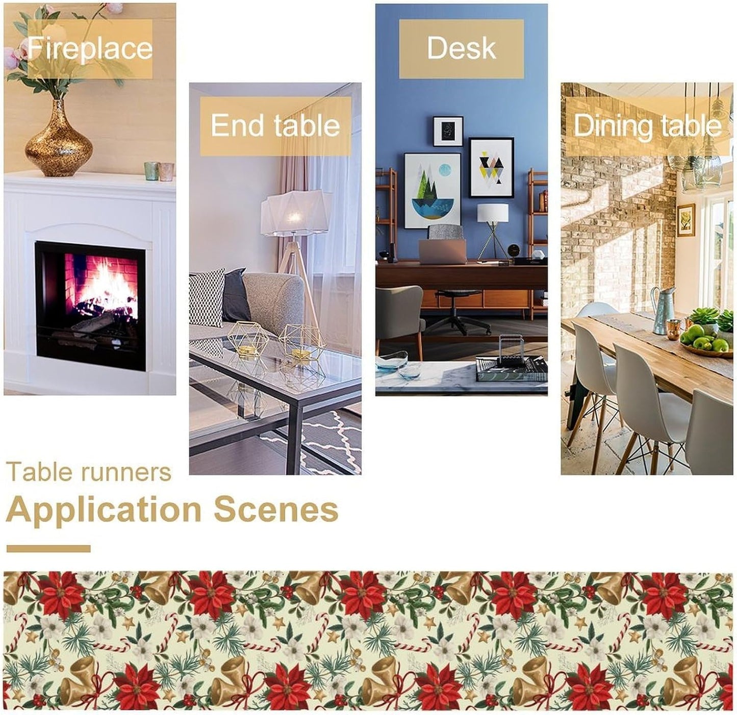 Christmas Table Runner, Seasonal Winter Xmas Holiday Kitchen Dining Table Decoration for Home Party Decor 13x60 Inch