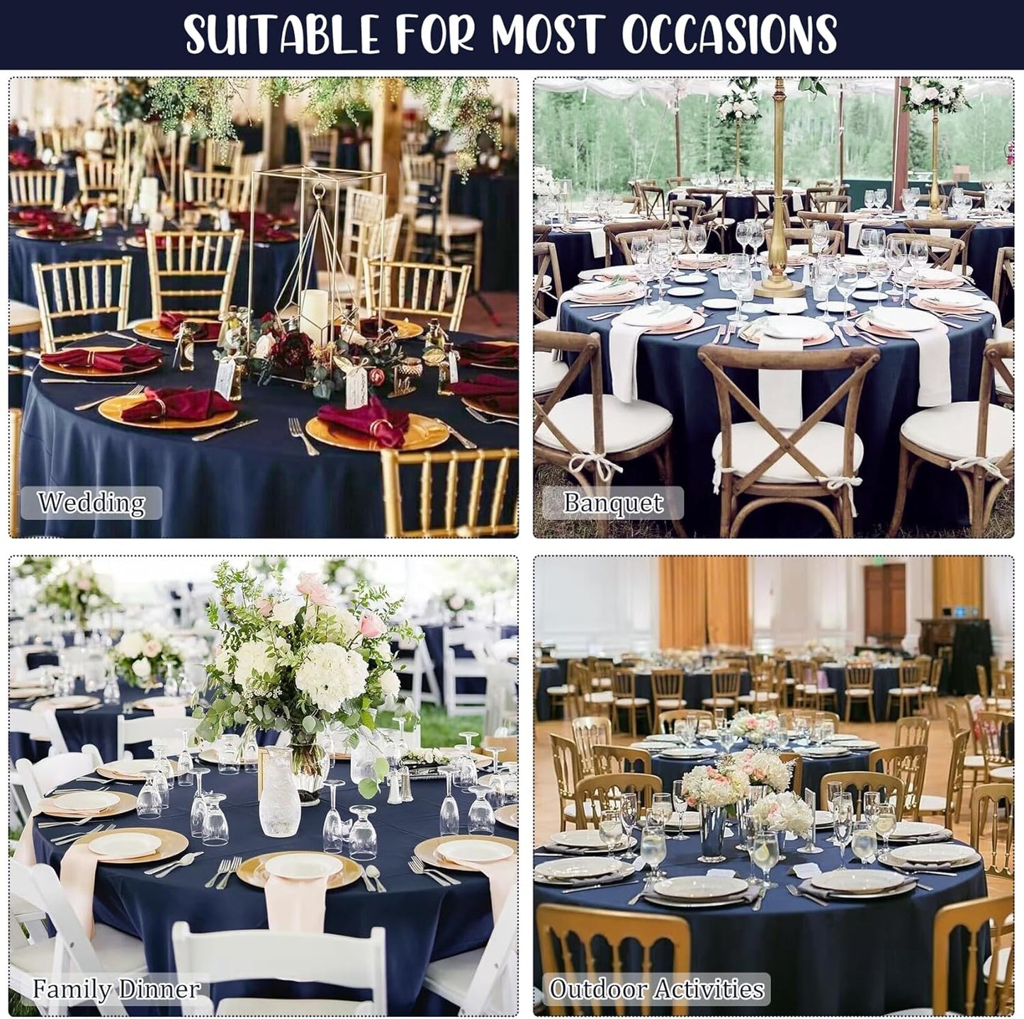 8 Pack Round Tablecloth 70 Inch Round Table Covers Bulk Washable Polyester Fabric Round Table Clothes for Wedding Party Reception Banquet Buffet Restaurant (Navy Blue, 70 Inch)