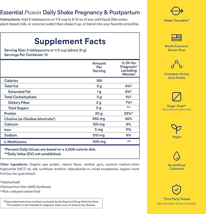 Ritual Prenatal Vegan Plant Based Protein Powder: Choline to Support Pregnancy, Postpartum, & Lactation, 20g Organic Pea Protein from Regenerative Farms in USA, Sugar Free†, Vanilla, 1 Lbs