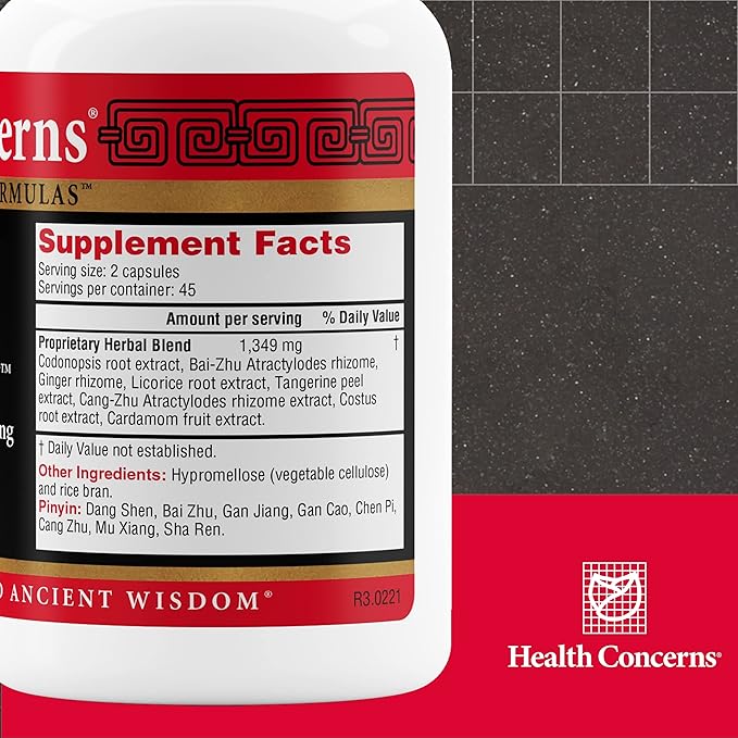 Health Concerns Six Gentlemen – Digestive Health & Qi Support Supplement – Licorice Root, Ginger & Codonopsis Formula – Bloating, Gas, Nausea – 90 Capsules – Chinese Herbal Medicine