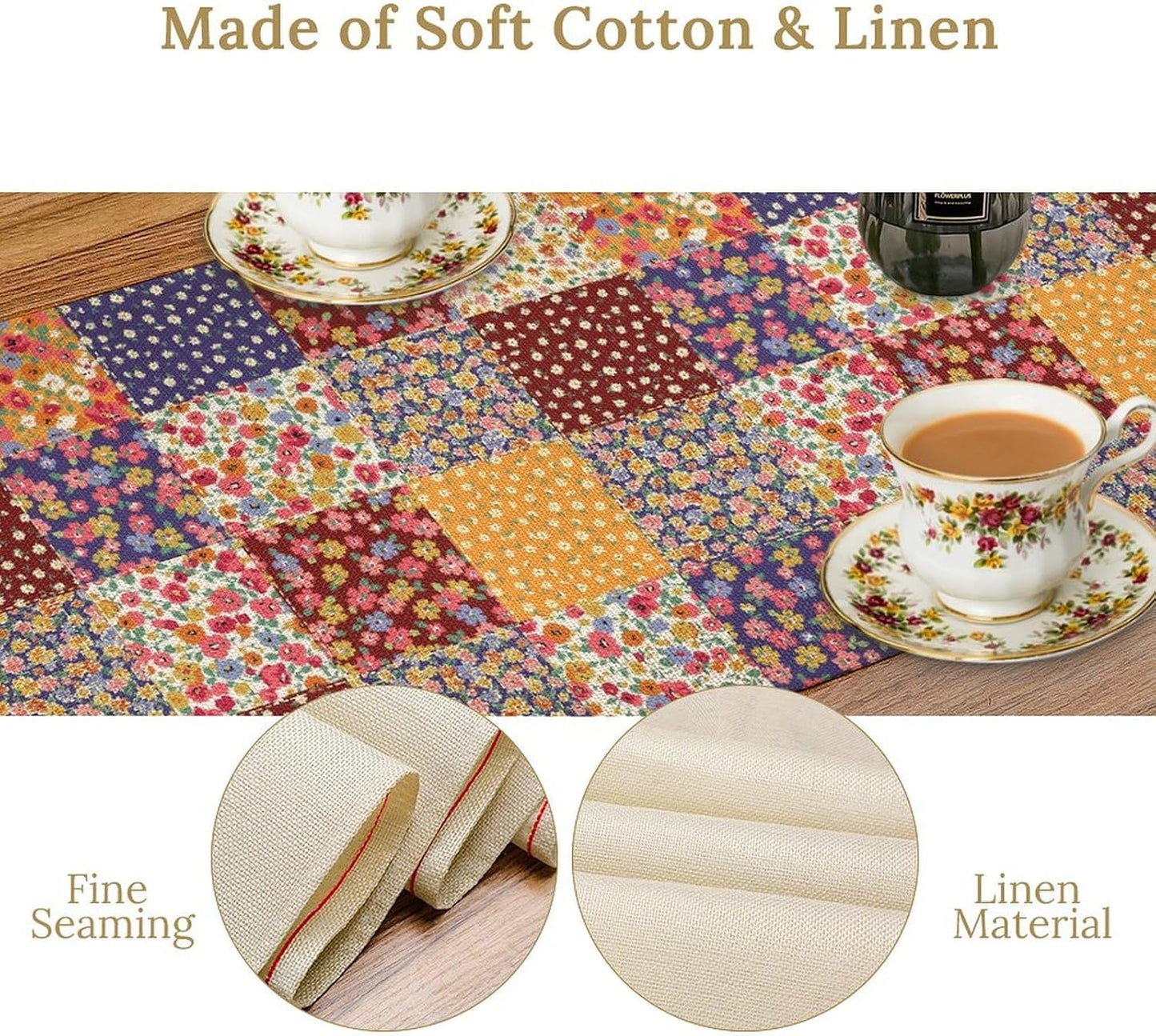 Patchwork Floral Table Runner, Boho Vintage Farmhouse Bohemian Paisley Colorful Flower Table Center Decor for Home Kitchen Dining Patio Holiday Party Table Decorations, 13"x36" Inch