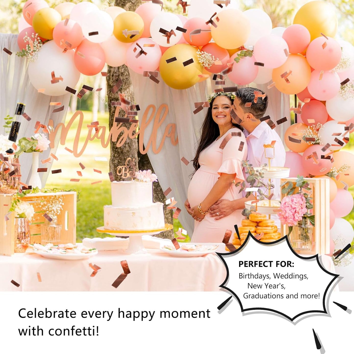 6 Pack Rose Gold Confetti Poppers, 12 Inch Confetti Cannon Party Poppers Shooters for Gender Reveal, Birthday, Wedding, Graduation, Anniversary, Parties, Christmas, New Year's Eve