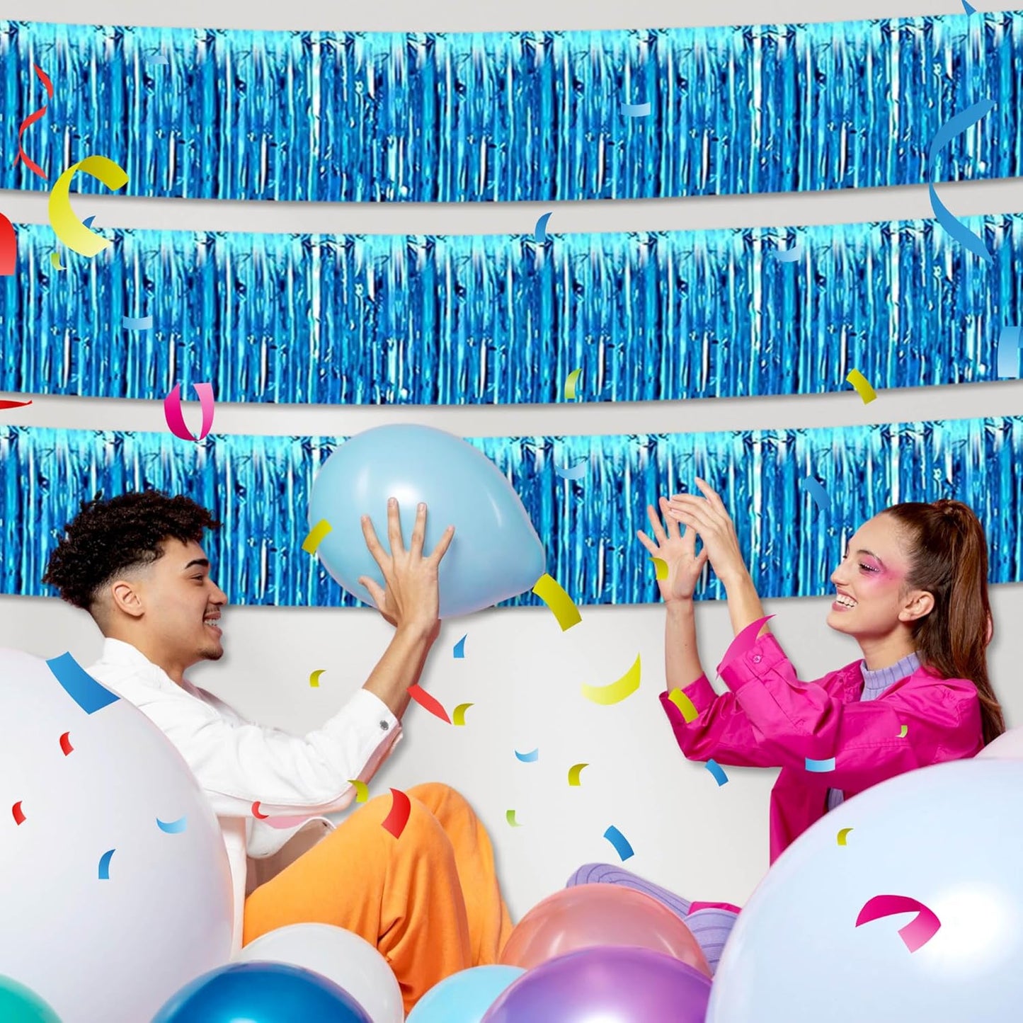 6 Pack 10 Ft Lake Blue Foil Fringe Garland Metallic Streamers Tinsel Banner Wall Hanging Garland Backdrop for Parade Floats, Halloween, Christmas, Thanksgiving, New Year Party Decorations