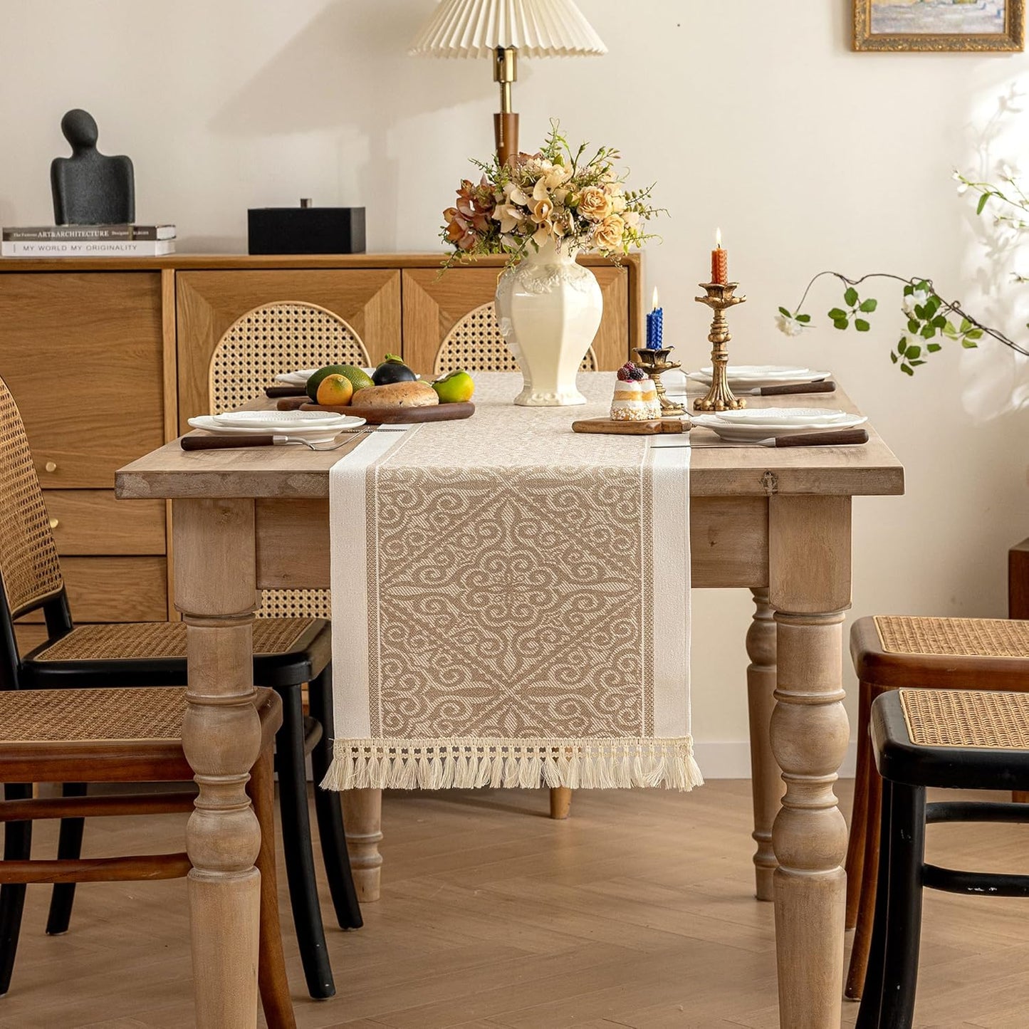 Table Runners 95 Inches,Waterproof Boho Table Runner with Tassel Fringe,Table Runner for Party Coffee Table