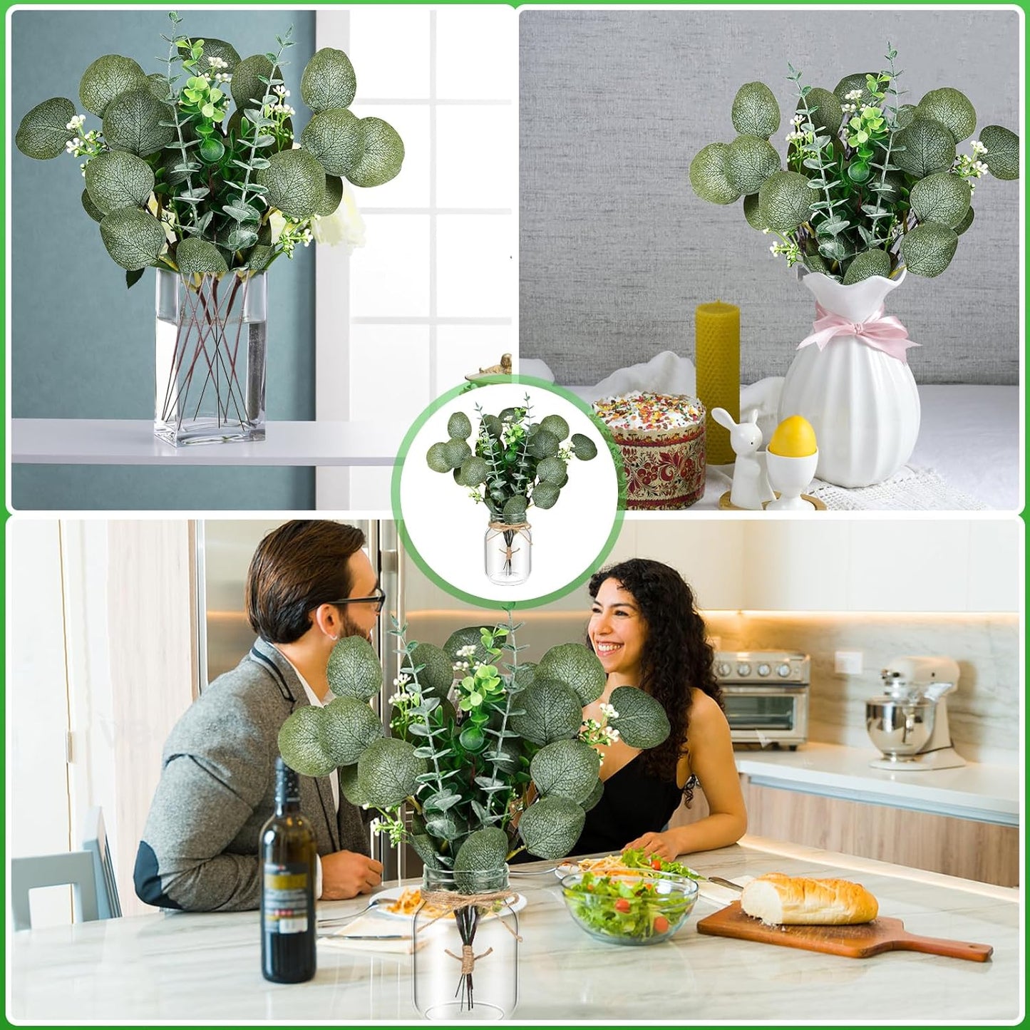 6 Set Centerpiece Table Decorations Mason Jar Table Centerpiece with Flower Mason Jar Wedding Centerpieces Vases Decor for Reception Engagement Party Bridal Shower (Eucalyptus)