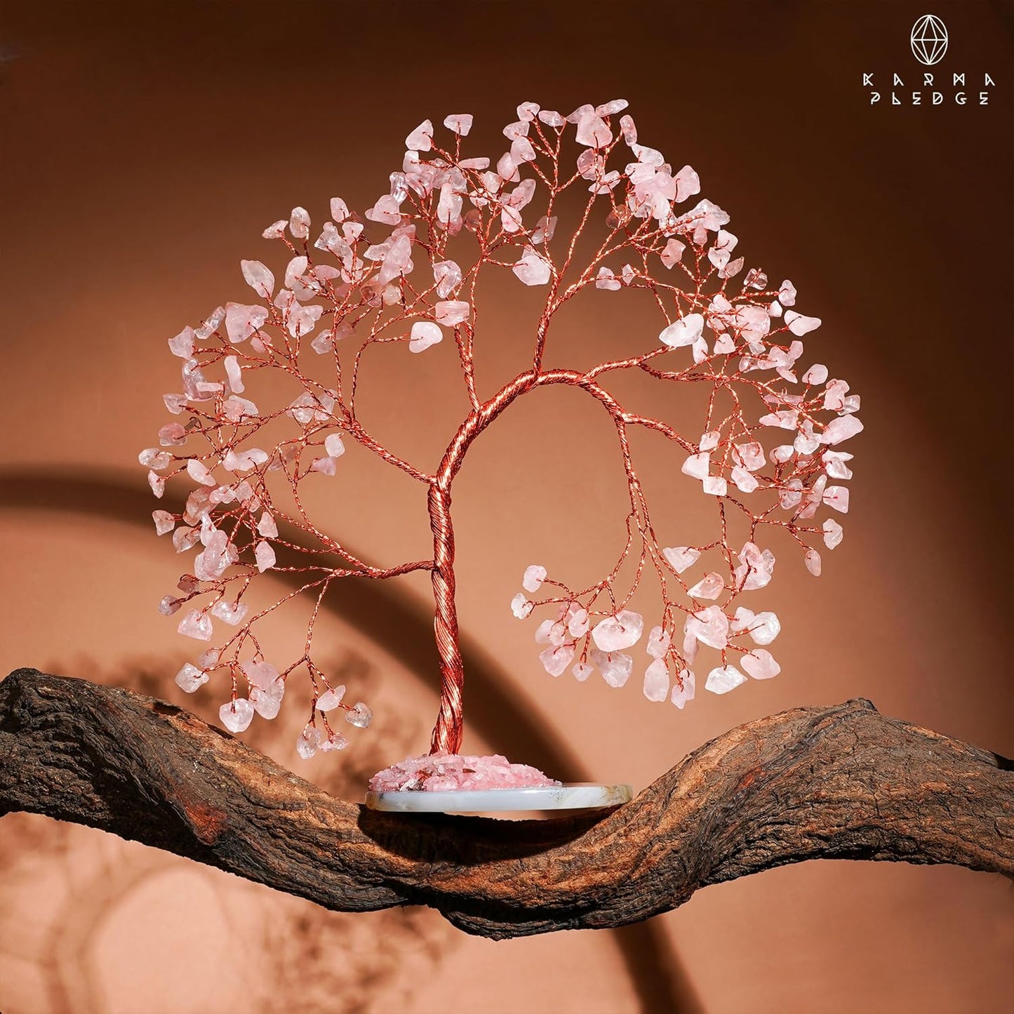 Rose Quartz Healing Crystal Tree of Life for Home and Office Decor, Positive Energy, Wealth, Good Luck, Reiki Healing Crystals and Stones, Handmade Feng Shui Decoration, Birthday Gifts for Women