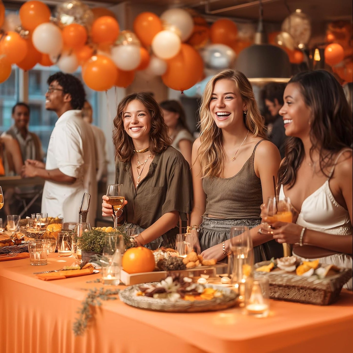 Wish Care 6 Pack Orange Spandex Table Clothes for 6 Foot Rectangle Tables, 6FT Wrinkle Free Fitted Tablecloths Ruffles Design Table Cover for Party, Banquet, Wedding and Events