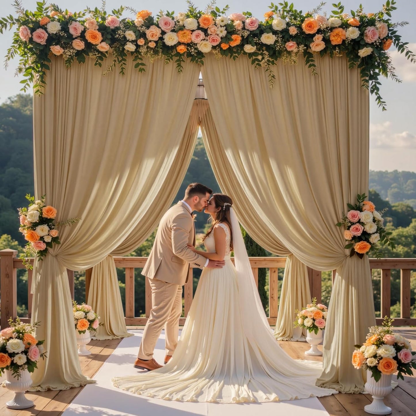 50×12 ft Wrinkle Free Beige Backdrop Curtain for Weddings Parties, 10 Panels 12ft Silky Polyester Wedding Drapes Backdrop Photo Back Drop Cloth for Birthday Baby Shower Photography Backgrounds