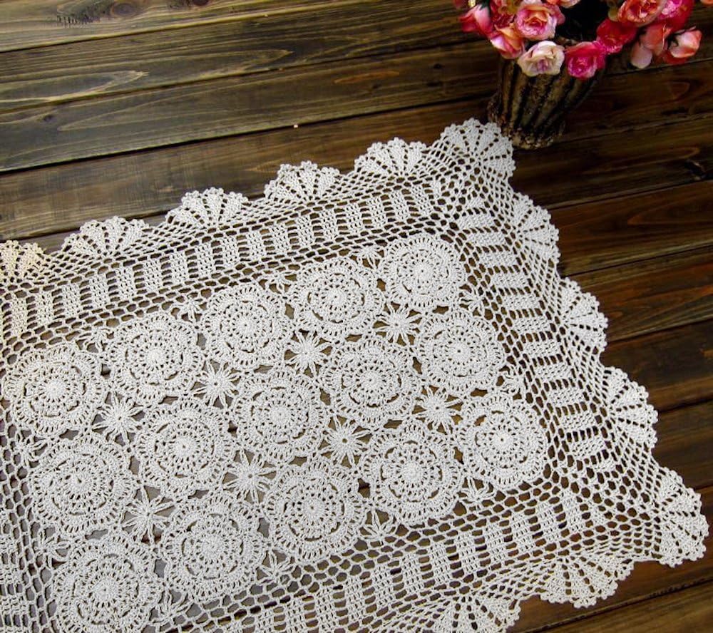 Cotton Handmade Crochet lace Table Runners Rectangular Tablecloth Doilies Doily Table Dresser Scarf Décor,19x27Inch,White