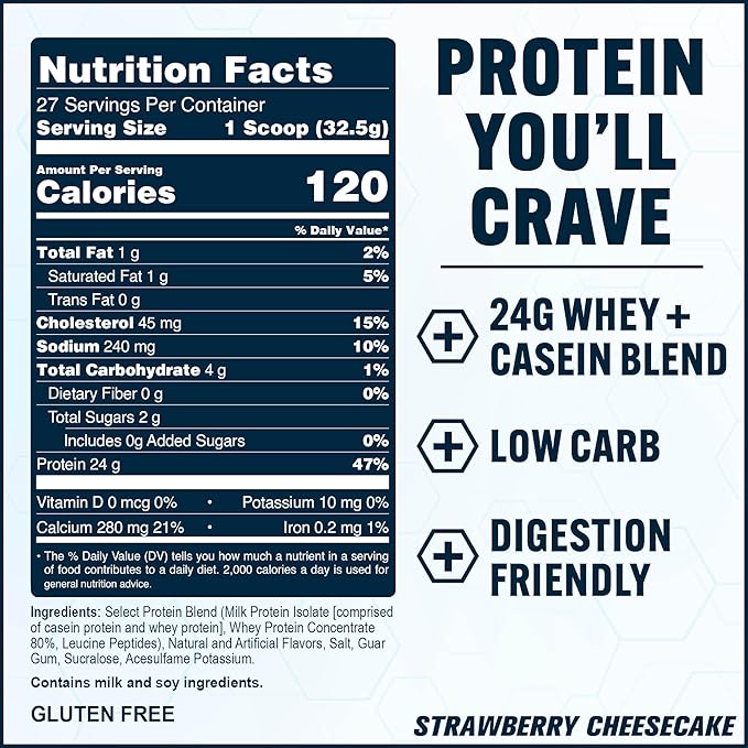 PEScience Select Protein Powder, Whey and Casein Blend, Clean Protein Powder for Women and Men, Low Calorie, Low Carb, Keto Friendly, Gluten Free, Strawberry Cheesecake, 27 Servings