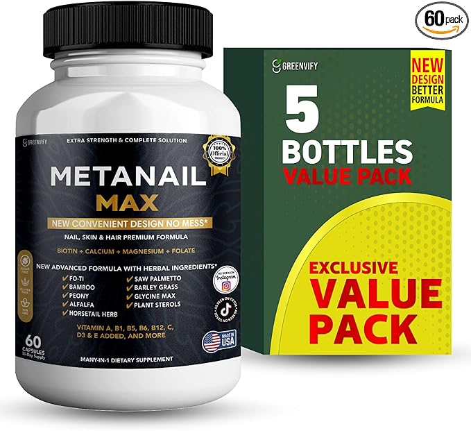Metanail Max Hair, Skin & Nail Supplement, 60 Capsules, with Biotin 5000mcg, Vitamins & Herbal Blend (5)