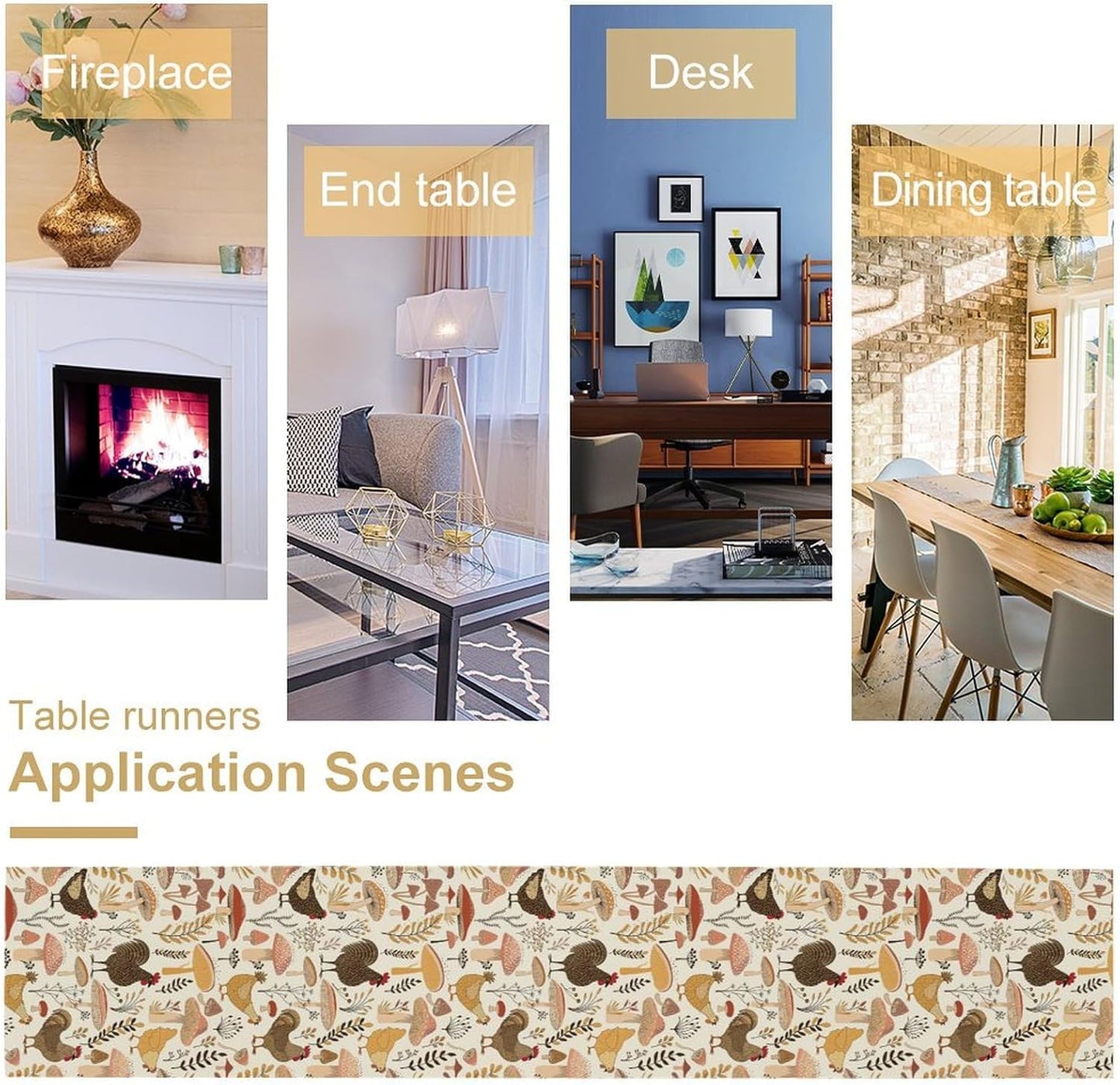 Mushroom Table Runner,Retro Natural Plant Famhouse Table Runner for Kitchen Dining Table Home Party Decoration 13x36 Inch