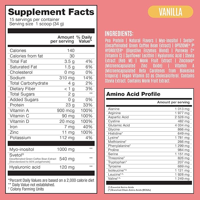 Fitmingo Vegan Protein Powder with Inositol, Collagen Boosters, Hyaluronic Acid and Vitamins | Low Carb, Dairy Free, Low Calorie | 23g Plant Based Blueberry Protein Powder with Myo-Inositol