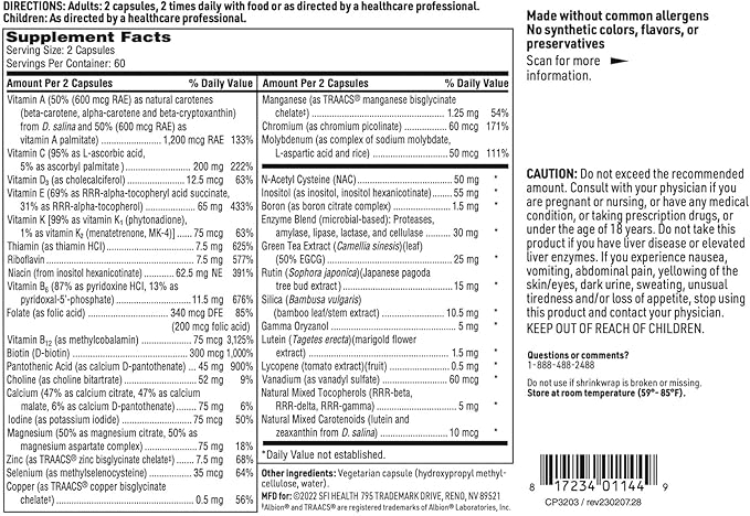 Klaire Labs SFI Health Core Multi - Multimineral & Multivitamin Supplement with No Iron - Vitamins & Chelated Minerals with Natural Mixed Carotenoids, Vitamin C & E - for Men & Women (120 Capsules)