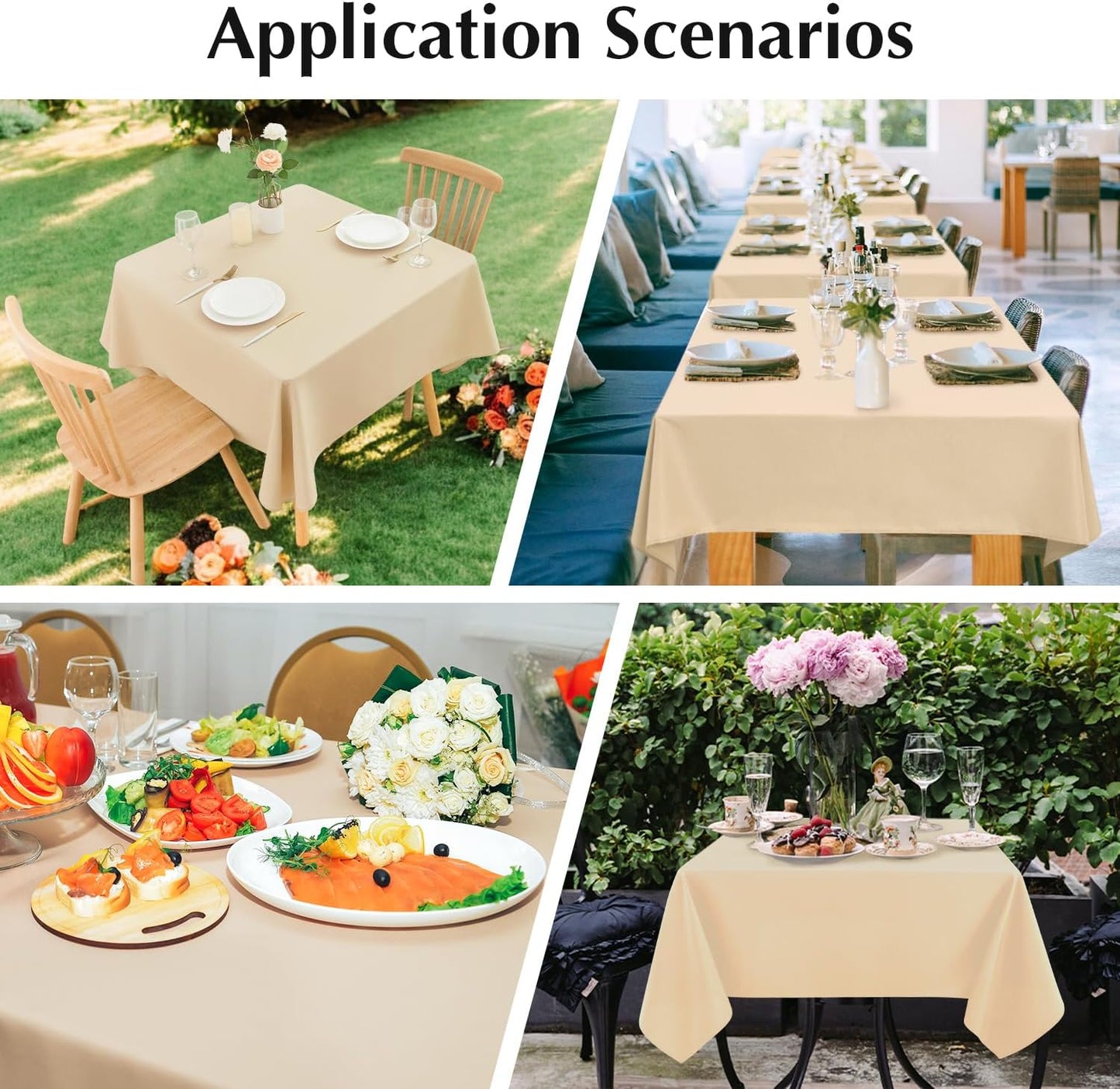 2 Pack Square Table Cloth 48X48 Inch Beige Washable Fabric Tablecloth Polyester Solid Dining Table Cover for Birthday Party Dinner Holiday Outdoor Indoor