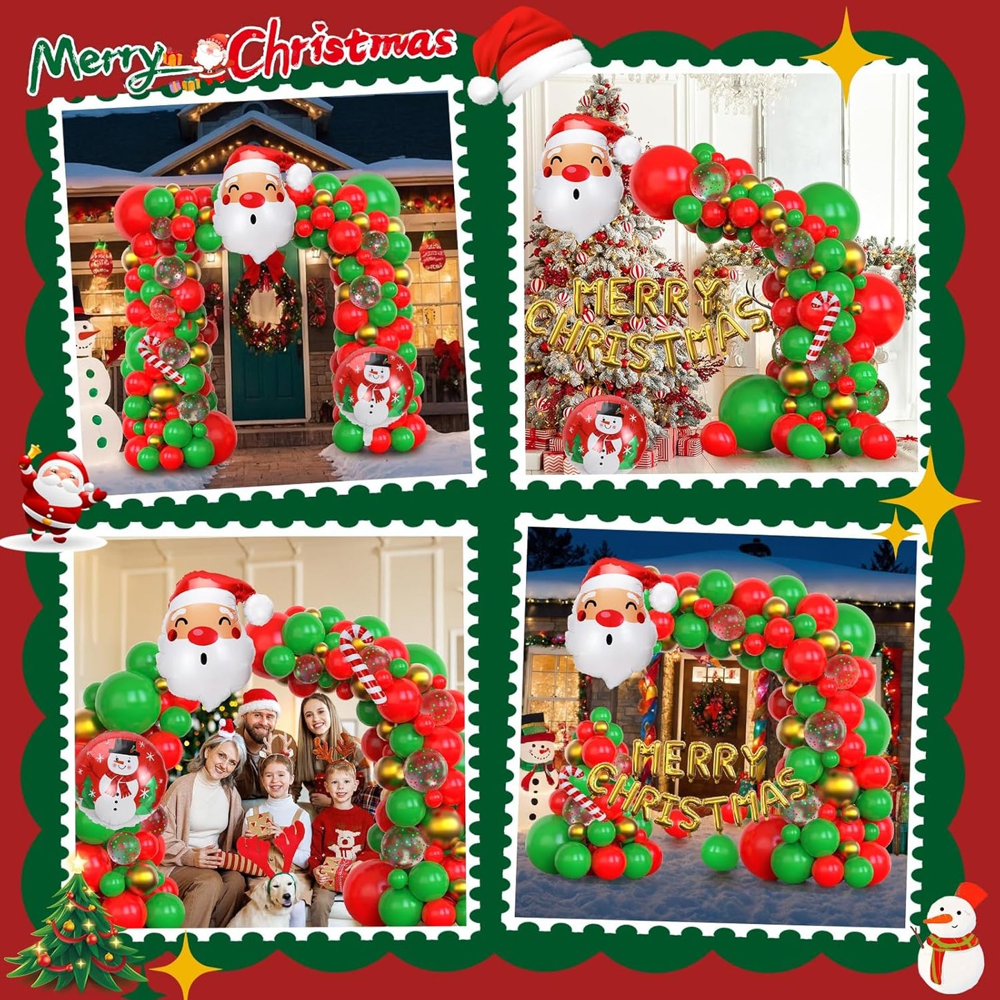 94 Pcs Christmas Balloons Garland Arch Kit Red and Green Sequined Balloons, Candy Cane Balloons, Christmas Balloon Banner for Party Decor