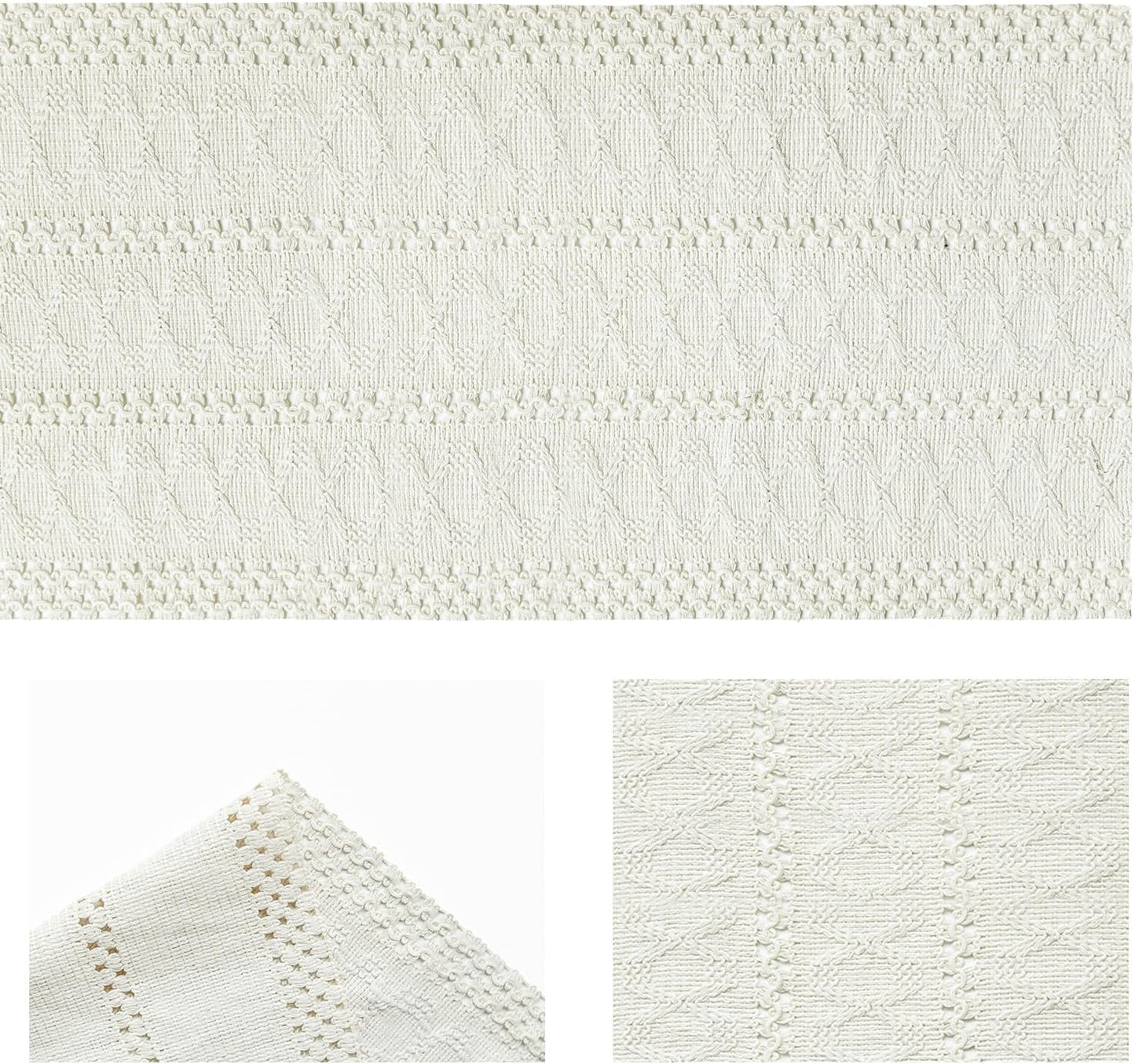 Artoid Mode Beige Farmhouse Woven Rustic Hollow Table Runner, Seasonal Holiday Hollow Kitchen Dining Table Decoration for Home Party Decor 12x90 Inch